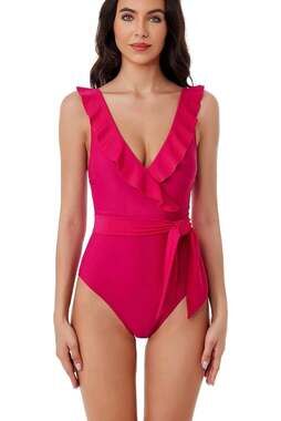 BCA By Rebecca Virtue Kelly Ruffle One-Piece Swimsuit-SIZE M